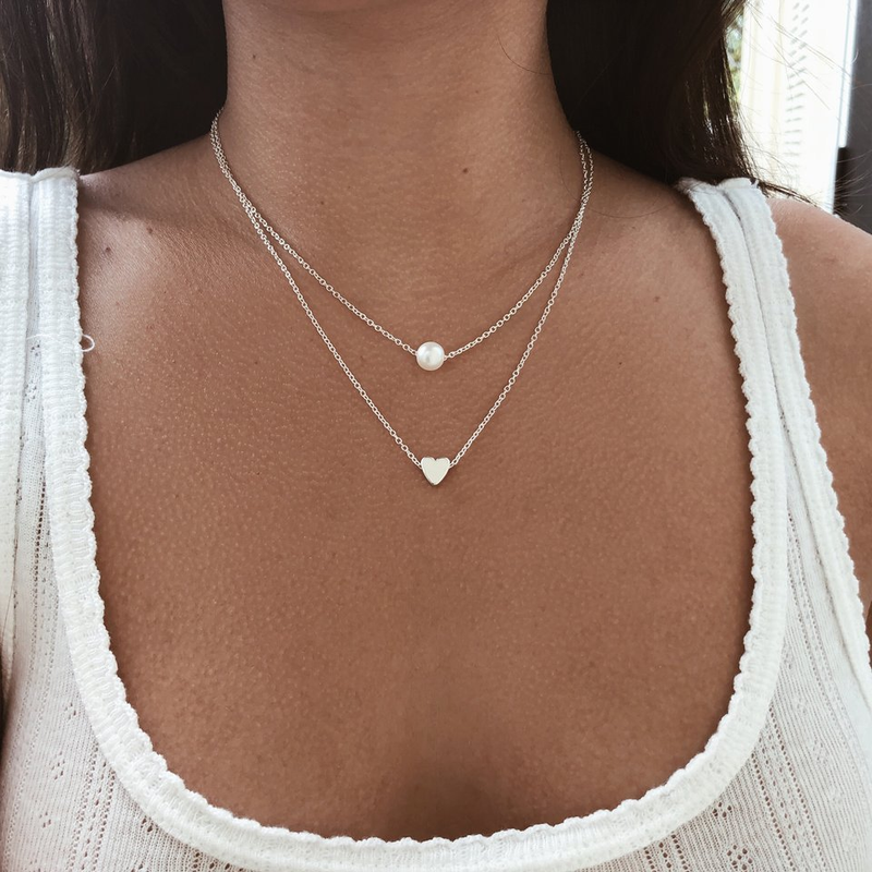 Böhmen Einfache Mode Wilde Perle Liebe Herz Anhänger Doppelschicht Schlüsselbein Kette Halsketten Zubehör Weiblichen Schmuck Neu_voghion.com