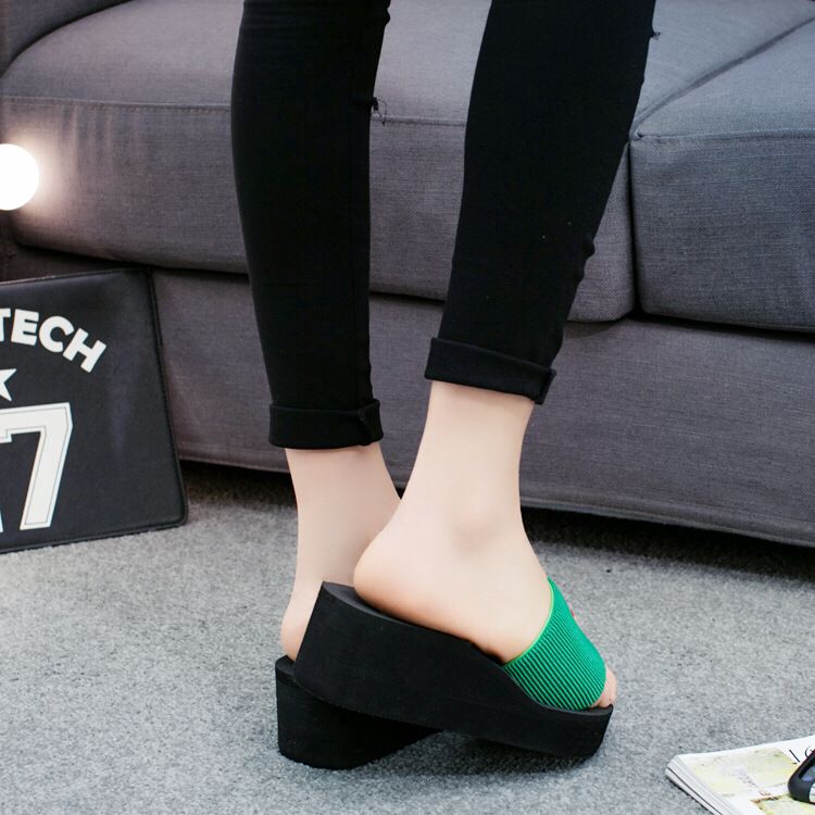 2017 New Elastic Belt Flat Bottom Slope One Line Women's Cool And Slippery Cake Heel Slippers Summer_voghion.com