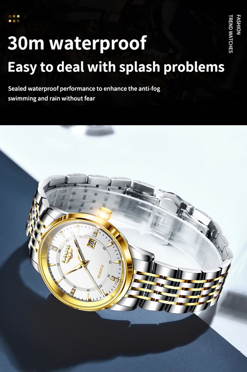 Men's Business Watch With Date Function, Water Resistant, Stainless Steel Band, Mineral Crystal Glass, Quartz Movement_voghion.com