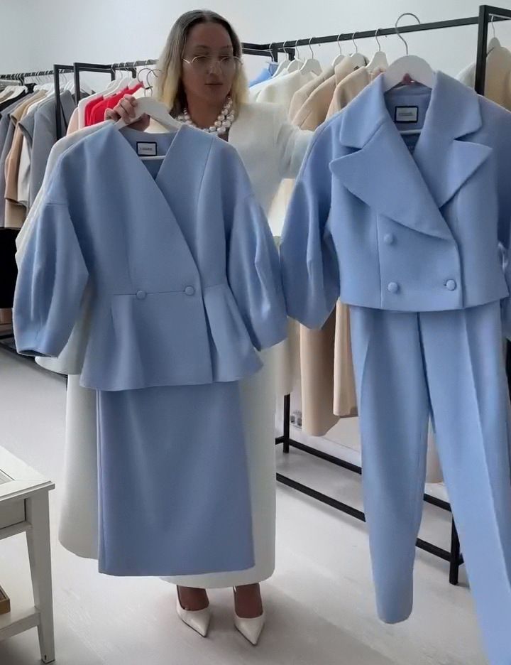 Ensemble élégant blazer et jupe pour femme, slim, col en V, manches longues lanternes, haut, jupe midi, 2 pièces, tenue de bureau chic_voghion.com