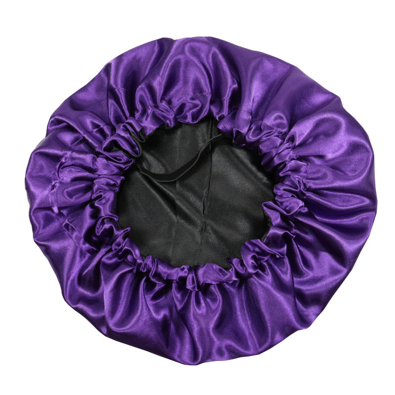 Berretto da notte in seta da donna, berretto nero in raso riccio, fibbia giapponese, regolabile, traspirante, caldo, rotondo_voghion.com