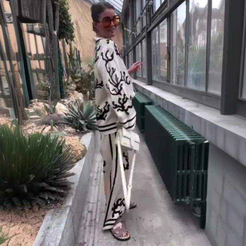 Abbigliamento da donna autunno nuova moda donna stampato top larghi pantaloni casual abito a due pezzi_voghion.com