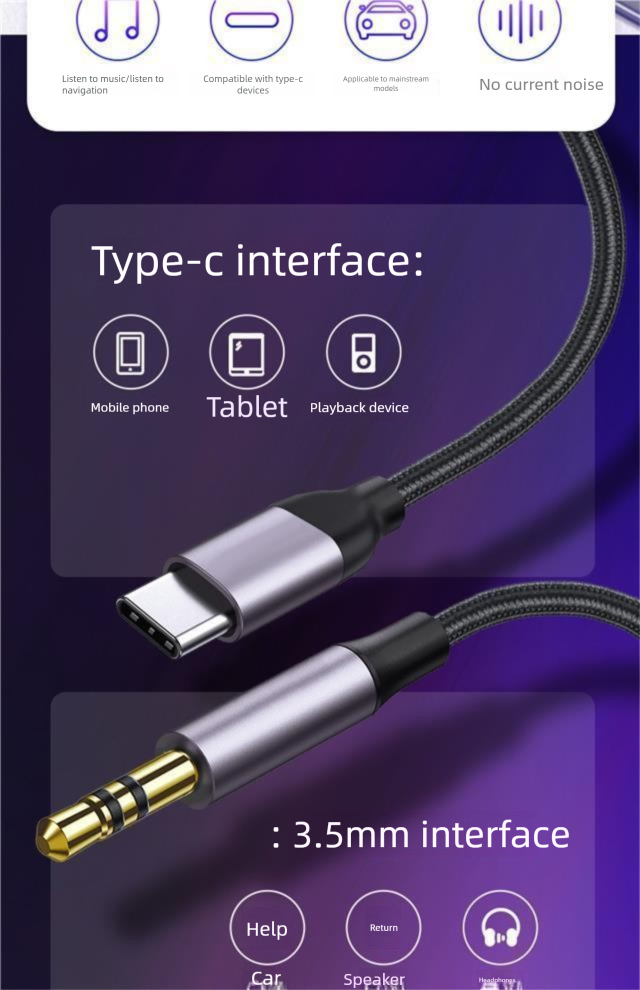 Compatibel met Vivo X100 Huawei Mate50 telefoon Type-C naar 3,5 mm auto AUX digitale decodering audiokabel_voghion.com