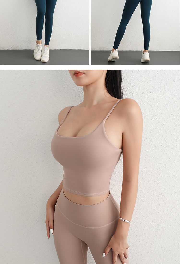 Γυναικείο κοστούμι γιόγκα με ρυθμιζόμενο λουράκι, αθλητικό σουτιέν με λάστιχο U, κολάν για γλουτούς και άρση γλουτών_voghion.com
