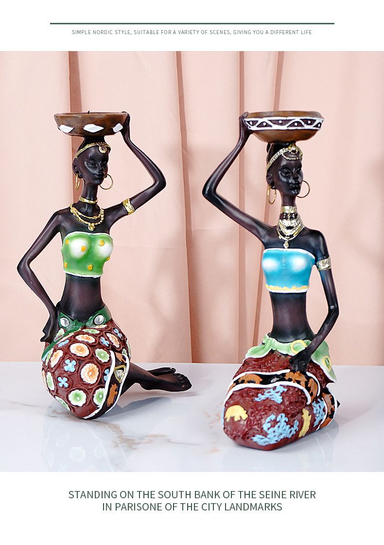 Black Holder Two-Piece Set Resin Crafts Home Living Room Candle Display Decoration Ornament_voghion.com