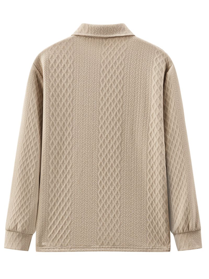 Strukturiertes, einfarbiges, langärmliges Freizeit-Sweatshirt für Herren – Lockere Passform, leicht, vielseitig für Frühling und Herbst (Weiß, Dunkelgrau, Schwarz, Khaki)_voghion.com