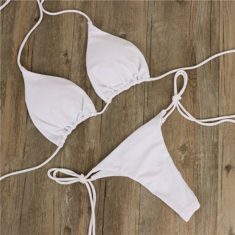 Europæiske og amerikanske halter-neck stropper justerbar sexet bikini badedragt kvinders split stropper multifarve trepunktsdragt_voghion.com