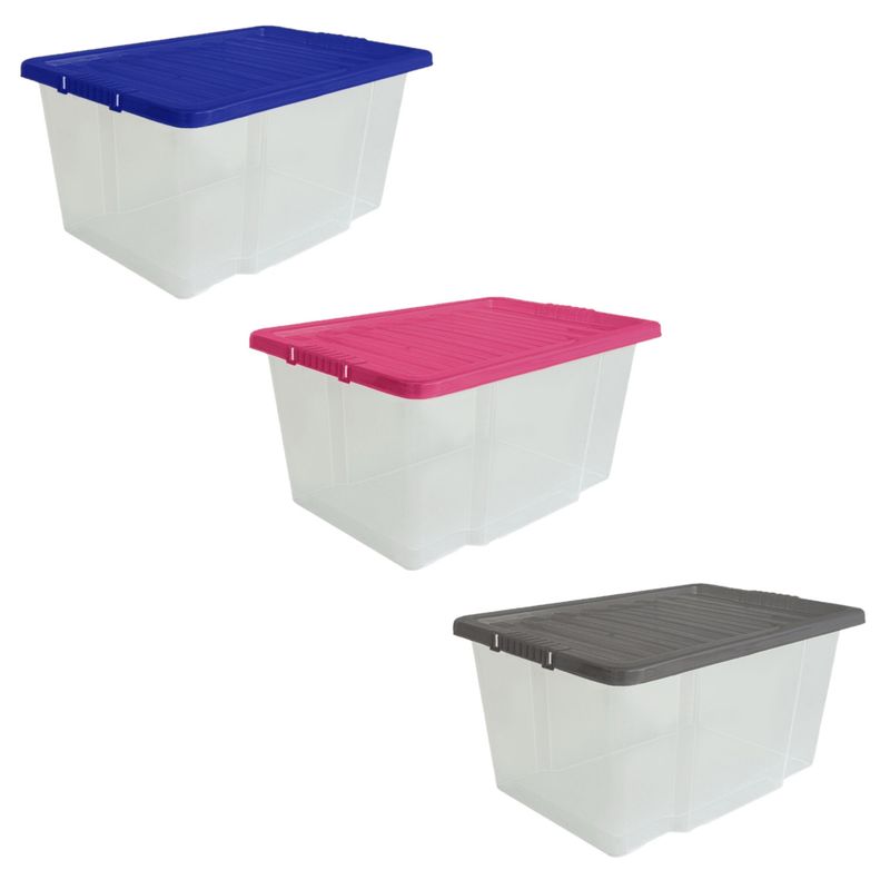 50L Plastic Storage Boxes With Colour Lids Quality Stackable Home Office Kitchen_voghion.com