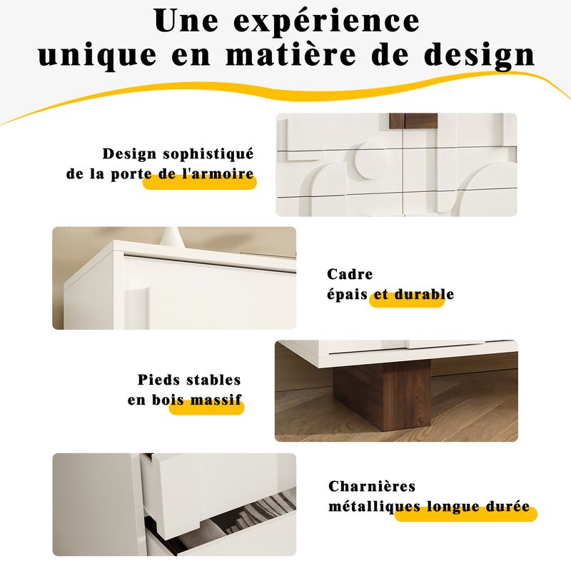 Credenza Weiß Mit Geometrischen Türen, funzione Push-to-Pop, Massivholzbeine_voghion.com
