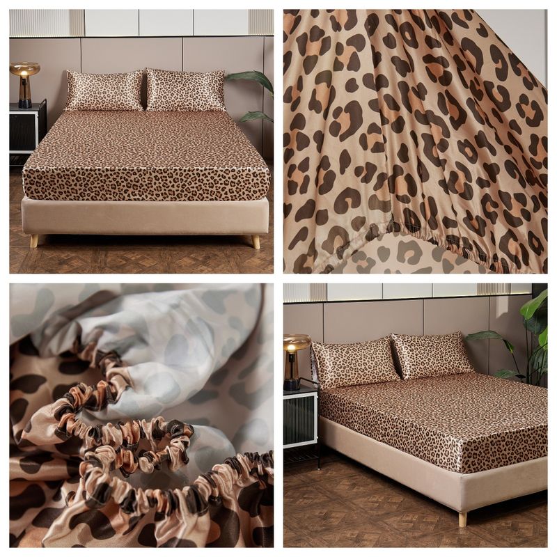 Satin Printed Silk Bed Sheet And Pillowcase Three Piece Set Gold Leopard Silver Leopard Pink Leopard Bed Cover And Pillowcase_voghion.com