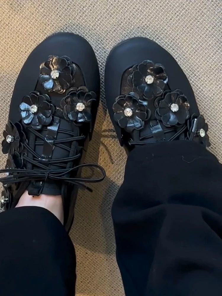 Women's 2025 Spring Summer New Niche Floral Lace German Training Single Shoes_voghion.com