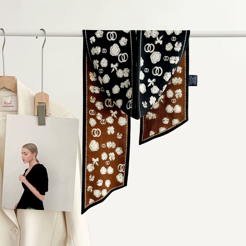 New Double-Sided Color-Block Camellia For Women, Versatile High-End Wool Neck Scarf, Long Silk Scarf_voghion.com