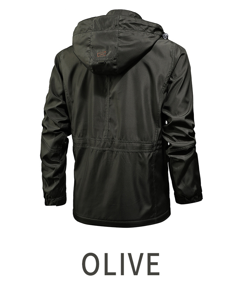 Men's solid color side seam pocket loose type beltless casual hooded men's trench coat_voghion.com