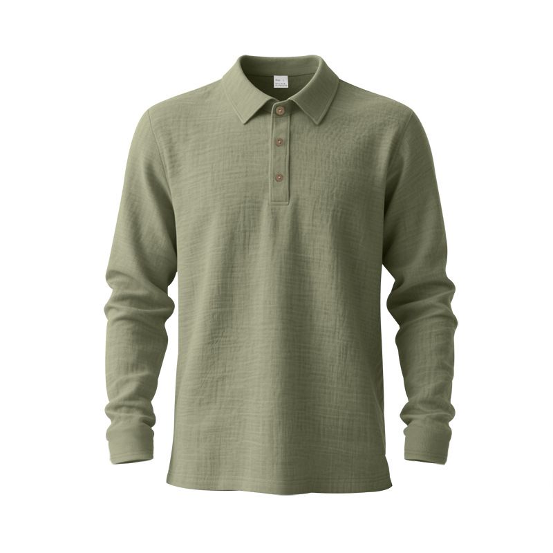 Herren-Leinenhemd mit Knopfleiste – Relaxed Fit Langarm-Polo mit Stehkragen (S-XXXL, atmungsaktiv und knitterfrei, Marineblau/Schwarz/Khaki)_voghion.com
