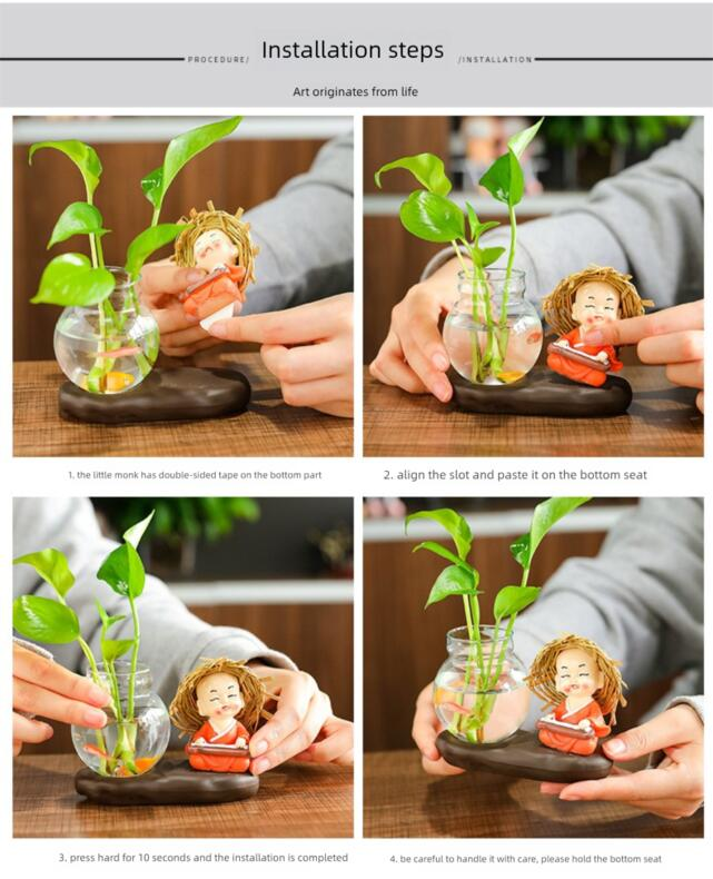 Kreative Internet-Berühmtheit Harz Handwerk Vier Keine Mönch Grün Rettich Hydrokultur Vase Wohnzimmer Büro Schreibtisch Hause_voghion.com