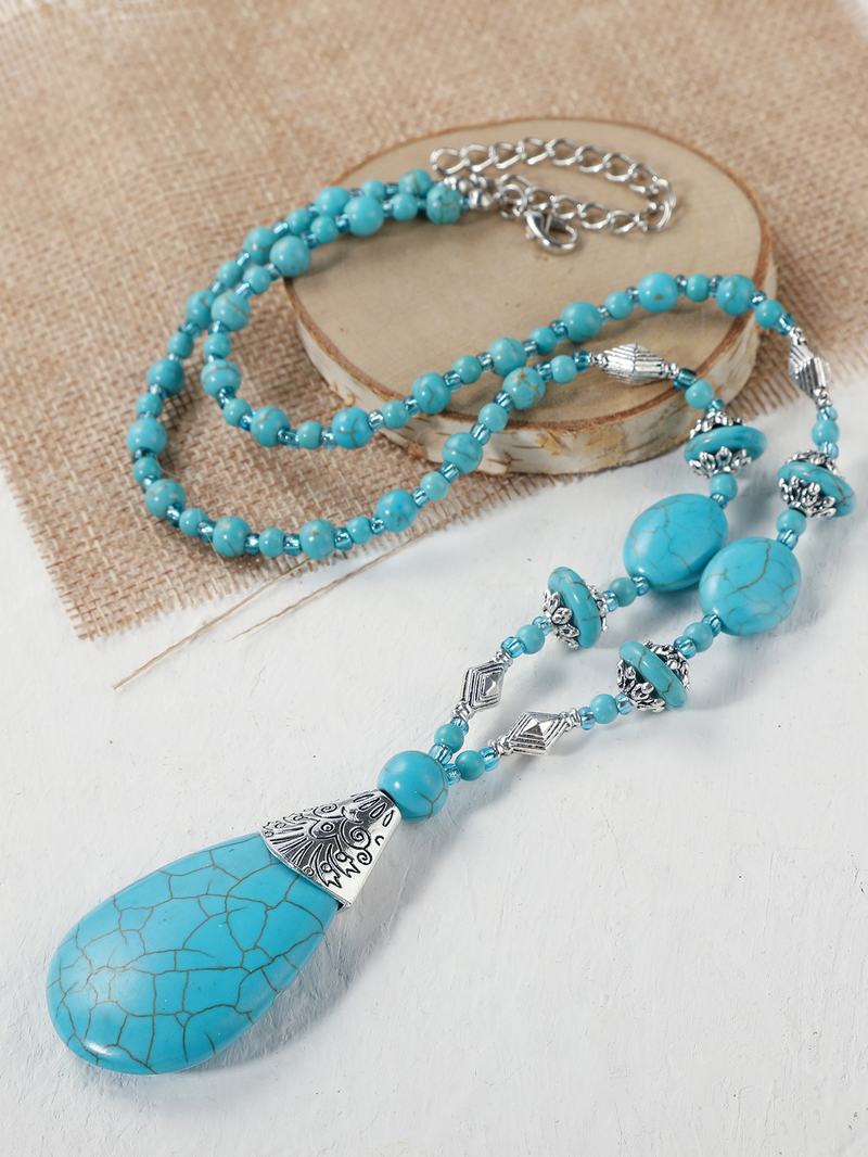 Bohemian Ethnic Wind Turquoise Necklace Female_voghion.com