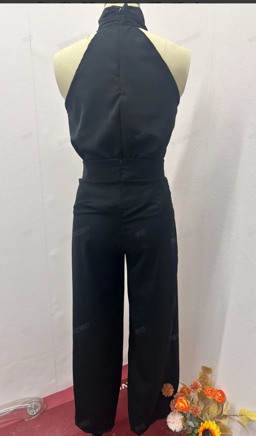 Dameskleding mode holle ronde hals mouwloze top wijde pijpen broek temperamentpak_voghion.com