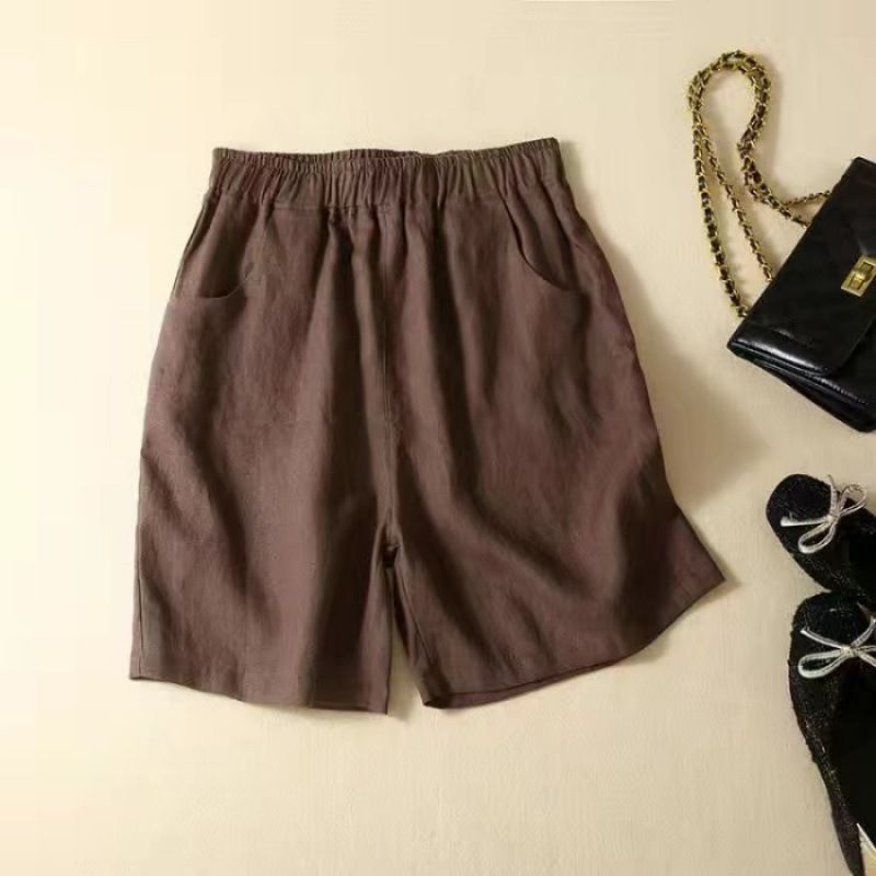 Pantaloncini a gamba larga in cotone e vita alta 2025 per donna in estate, sottili, larghi, taglia grande, per mamme di mezza età,_voghion.com