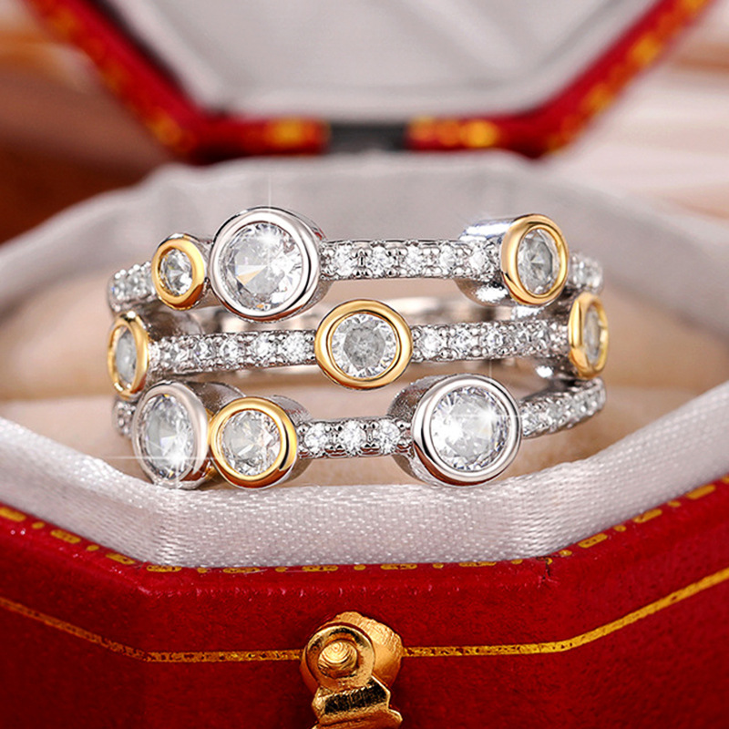 Zweifarbiger Zirkonring, hohler geometrischer Linienpunkt-Diamantring, farbiger Spaltring für Damen_voghion.com