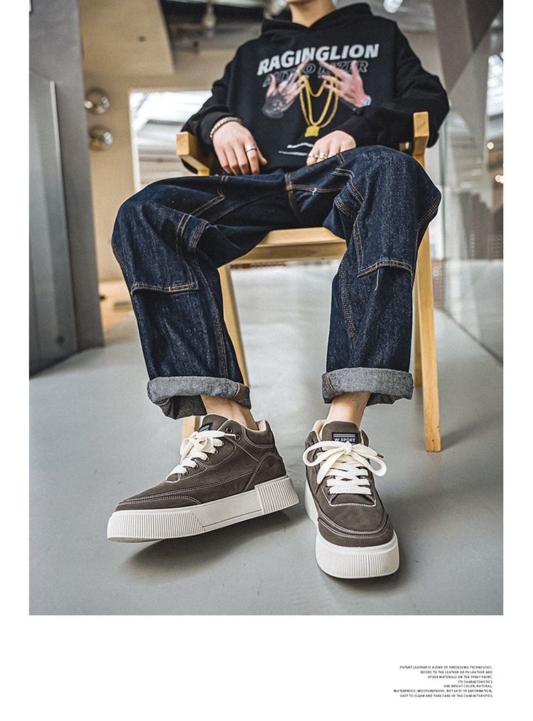 High board shoes for men, 2024 autumn new British style sports shoes, men's mid top Martin boots_voghion.com