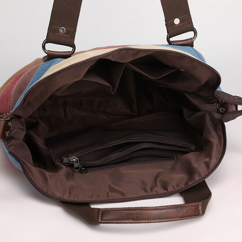 Canvas Contrast Color Women's Handbag Shoulder_voghion.com