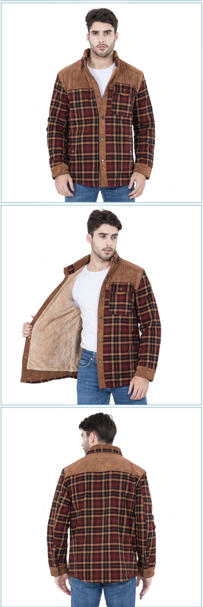 Camicia a quadri americana da uomo, giacca invernale calda in puro cotone, oversize e felpata_voghion.com