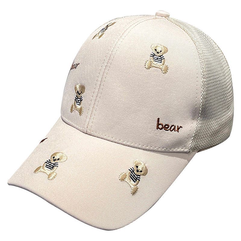 Mit Cartoon-Stickereien versehener Teddybär-Entenschnabel für Kinderausflüge im Frühjahr und Herbst, Sonnenschutz, atmungsaktives Netz mit gebogener Krempe_voghion.com