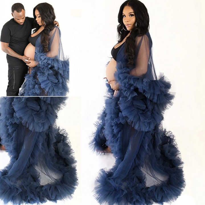 Damenbekleidung, elegantes Umstandskleid, transparente Schleppe, V-Ausschnitt, Spitze, Hochzeitskleid, Brautkleid, Fotoshooting, Abendparty (Weiß/Rosa/Blau, US2-26W)_voghion.com