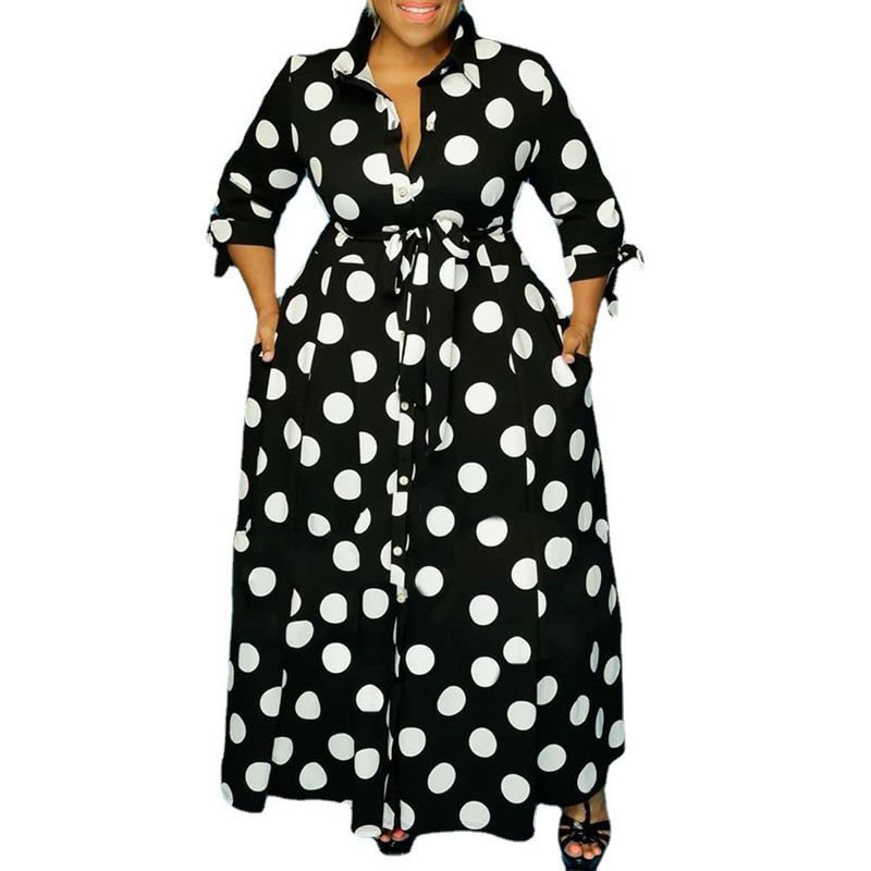Abito da donna con stampa a pois, camicia a maniche lunghe, di grandi dimensioni, di vendita calda_voghion.com