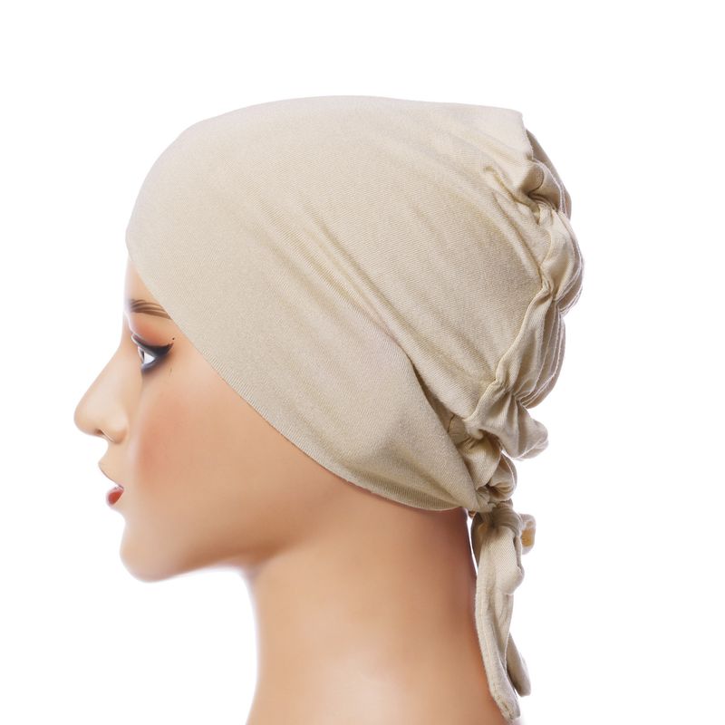 Adjustable Modal Elastic Bottoming Hat - Solid Color Head Covering Scarf With Rope & Lace (Breathable, Comfortable, Stretchy Headwear For Women)_voghion.com