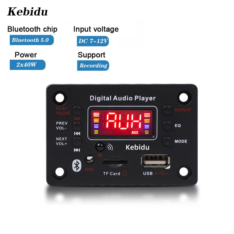 80W Bluetooth 5.0 Car WMA Decoder Board 2*40W Amplifier USB AUX FM Radio MP3 Player Color Screen With Remote Control_voghion.com