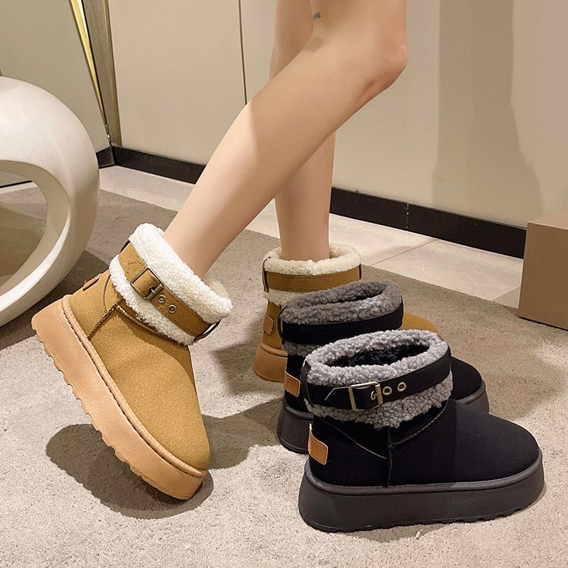 Women's Snow Boots With Fleece Thickened Winter Muffin Thick-soled Warm Short Boots Cotton Shoes_voghion.com