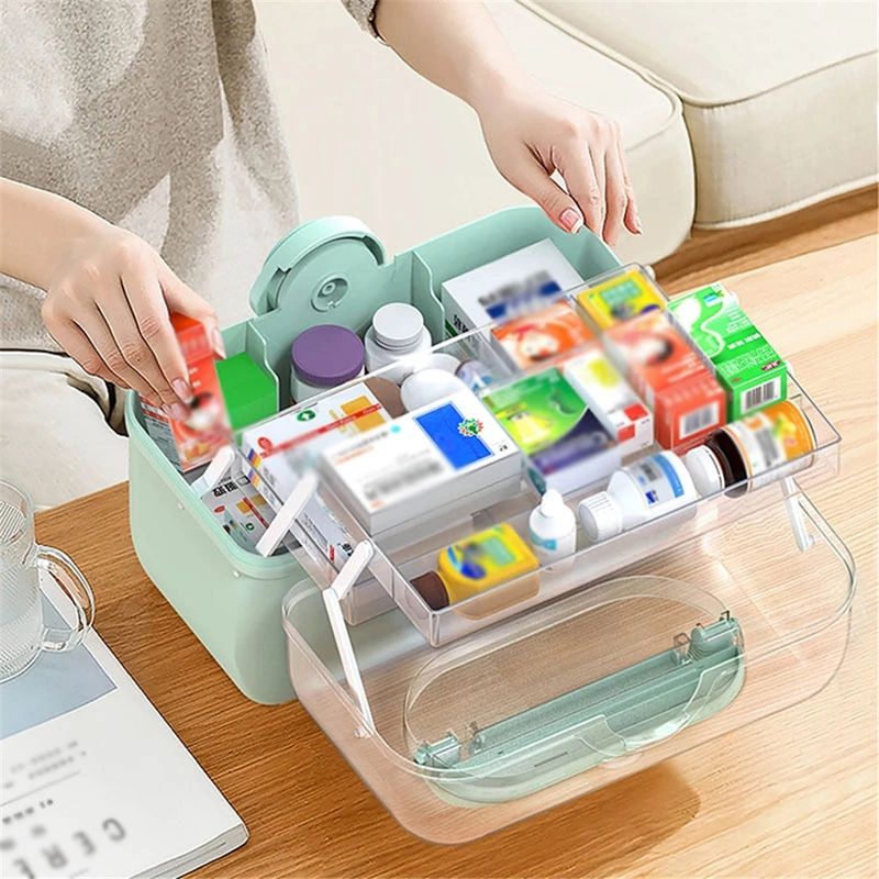 3-lagiger Erste-Hilfe-Kit-Organizer für Kleinigkeiten, tragbarer Speicher und Organizer, nützliche Medikamentenboxen für Zuhause_voghion.com