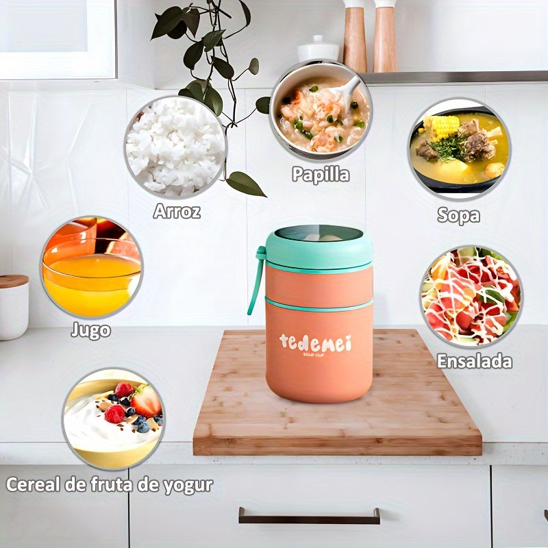 Contenitore per alimenti a tenuta stagna LOCSEE da 710 ml con cucchiaio pieghevole, contenitore bento isolato per scuola, ufficio, campeggio, picnic, lavabile in lavastoviglie, impilabile, 148_voghion.com