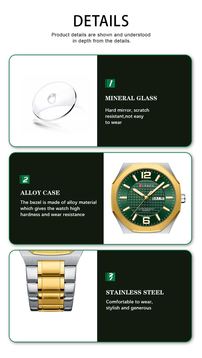 Men's Classic Round Analog Watch With Dual Calendar, Waterproof 30M, Stainless Steel Case & Band, Mineral Crystal, Quartz Movement_voghion.com