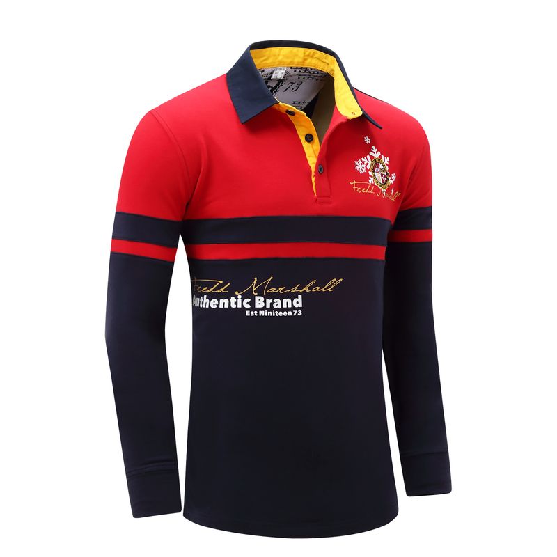 Unschlagbare Qualität Herbst und Winter Große Langarm Herren Top Panel Kontrast Polo Kragen Shirt 057_voghion.com