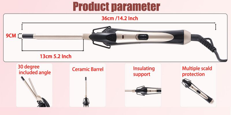 Micro ferro arricciacapelli da 9 mm, cilindro in ceramica per ricci e onde stretti, clip fissa, 30 impostazioni di calore, cavo girevole a 360°, strumento professionale per lo styling dei capelli_voghion.com