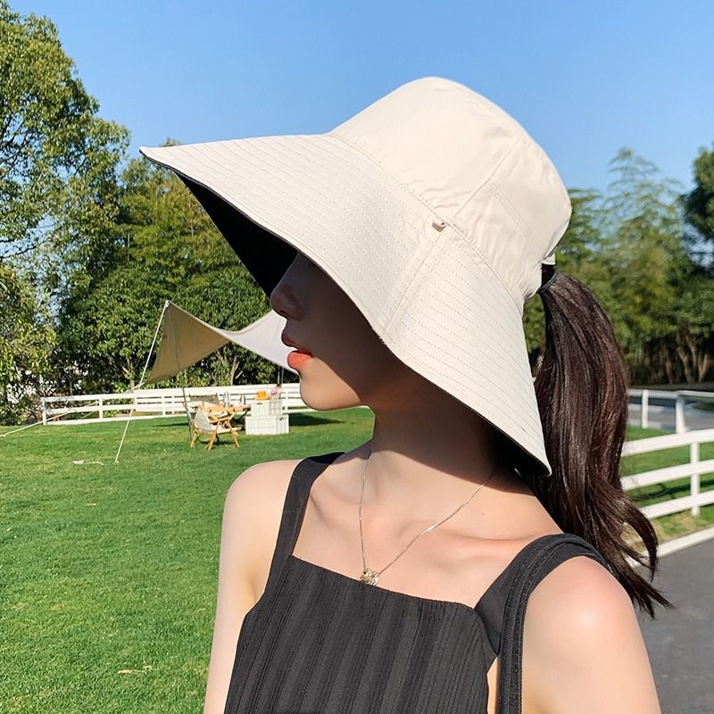 Children's 2024 Spring Fisherman Women's Summer Sunscreen and Leak proof Horsetail Sunshade Foldable Big brim Hat_voghion.com