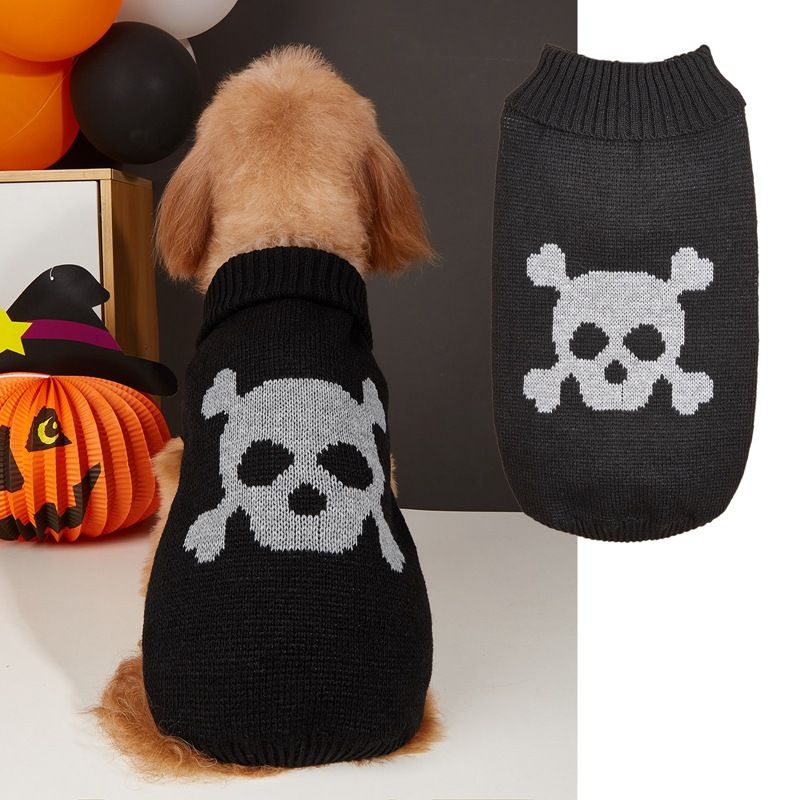 Pet Halloween Multi-Pumpkin Smiley Face Knitted Sweater For Small Puppies Teddy Bichon Pomeranian Cats And Dogs Apparel_voghion.com