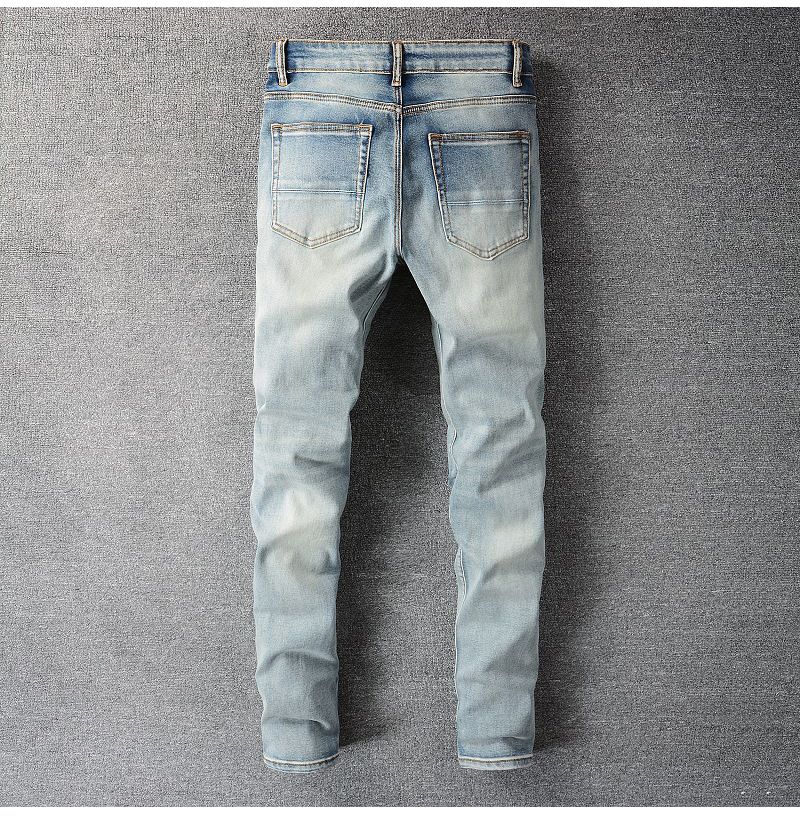 Abbigliamento maschile, marchio di moda di alta moda, tendenza abbigliamento maschile, jeans aderenti elasticizzati con toppe sul ginocchio, pantaloni skinny_voghion.com