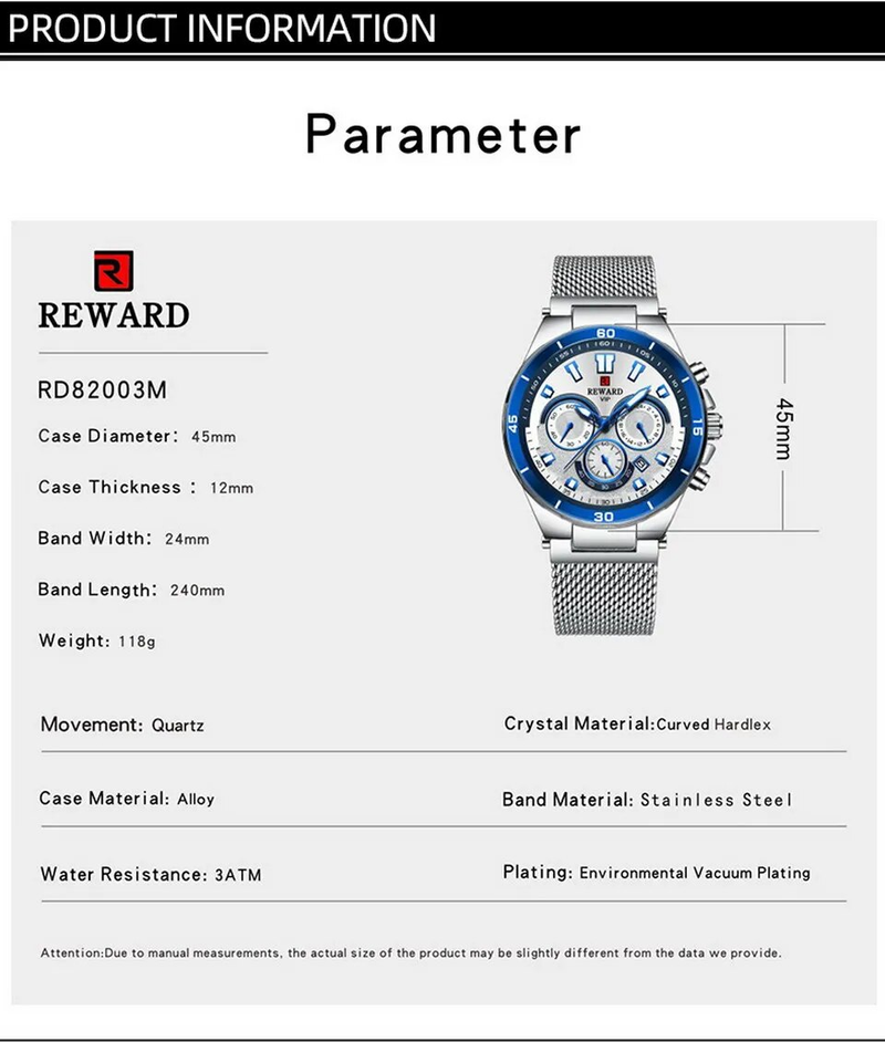 Men Wristwatch Luxury Waterproof Stainless Steel Watches Fashion Calendar Chronograph Wrist Watches Gift for Him_voghion.com
