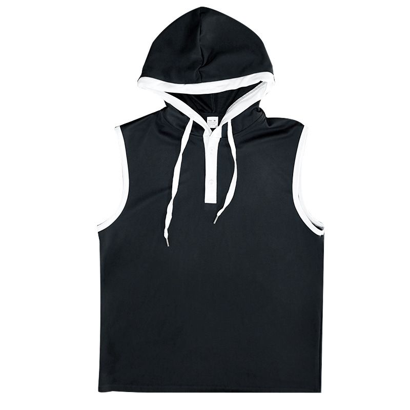 2024 Summer New Men's Tank Top Hooded Shoulder Trendy Brand Casual Sleeveless T-shirt_voghion.com