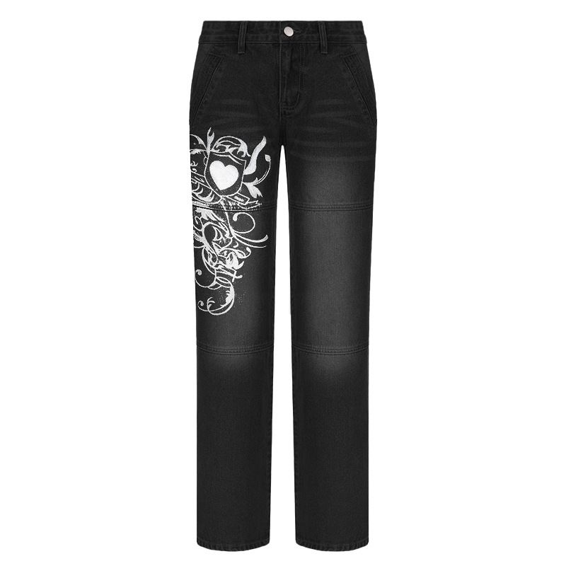 2024 Trendy bedruckte neue lockere Jeans mit weitem Bein für Damen_voghion.com