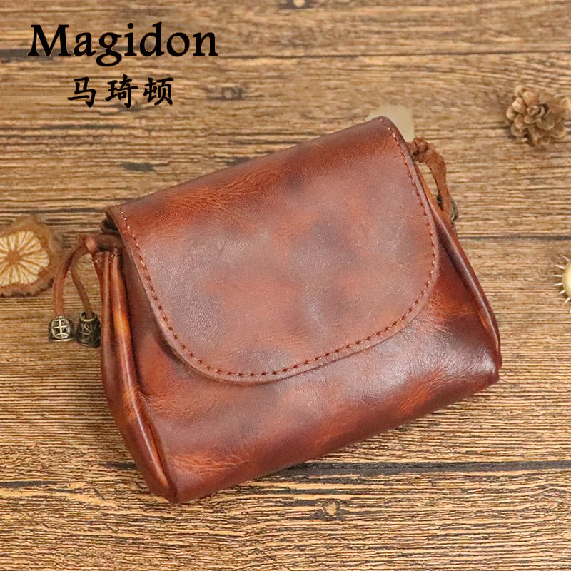 Portamonete conciato al vegetale tinto a mano per donna, portachiavi in vera pelle di vacchetta con strato superiore in stile cinese, auricolare_voghion.com
