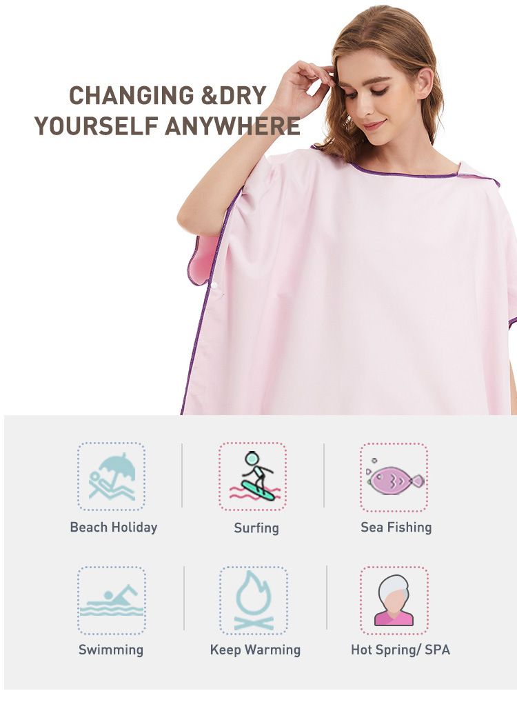 Schnelltrocknender Poncho mit Kapuze aus Mikrofaser – leicht und saugfähig für Strand, Pool, Fitnessstudio und Reisen, vielseitig einsetzbarer Umkleidemantel_voghion.com