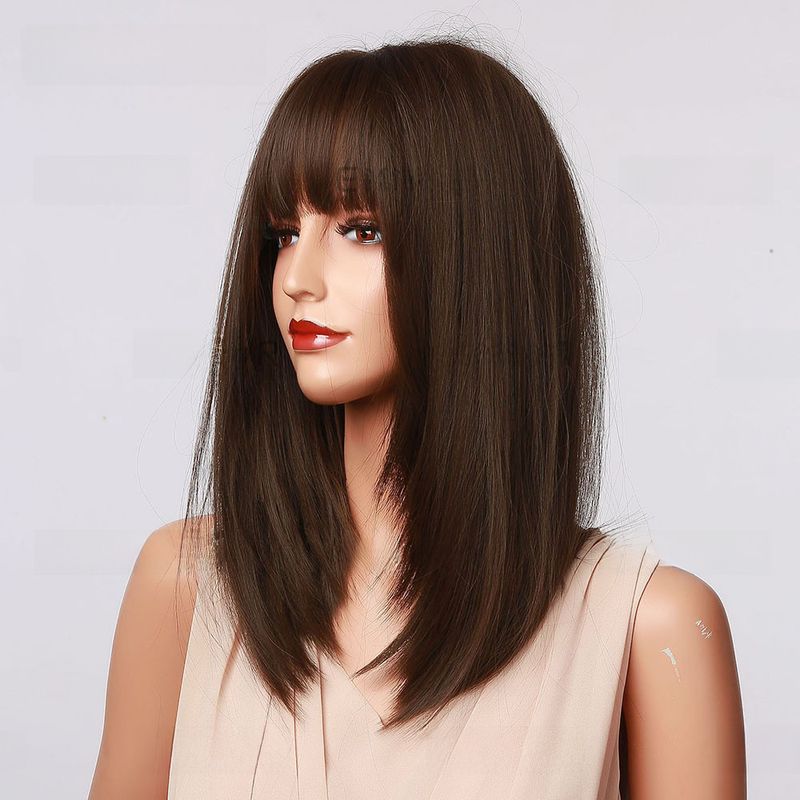 Black brown shoulder-length straight hair tail curl face shape high temperature silk_voghion.com