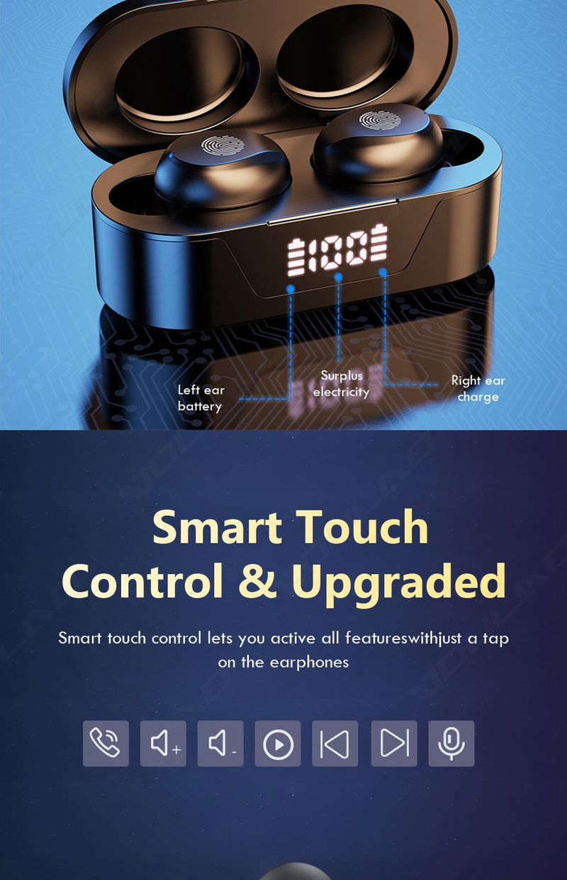 Wireless Bluetooth headset touch control headset stereo sports waterproof Bluetooth 5.1 headset with microphone headset_voghion.com