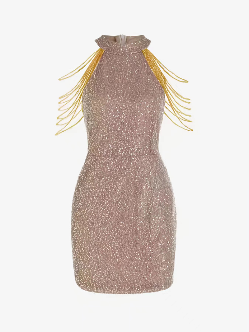 Vestido de noite sexy com borla de cristal e gola halter, cobrindo o quadril, vestido de noite de cintura média_voghion.com