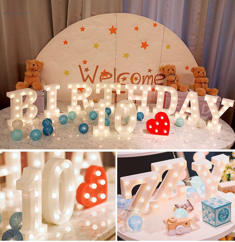 Placa de LED personalizada para festa de aniversário, pedido de casamento, decoração romântica - Feliz Aniversário, Bebê, Case Comigo, Eu Te Amo, Corações Vermelhos e Rosa_voghion.com