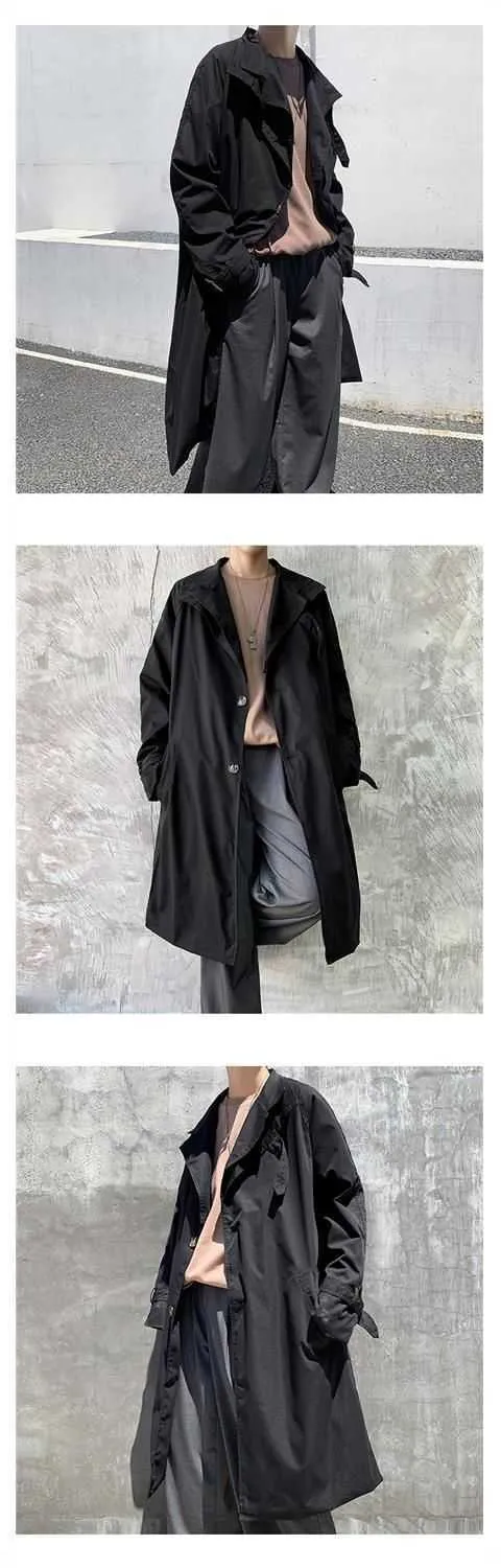 Mäntel Männlich Frühjahr männer Windjacke Crdigan Casual Gürtel Streetwear Grün Lose Revers Mantel Britischen Trenchcoat_voghion.com